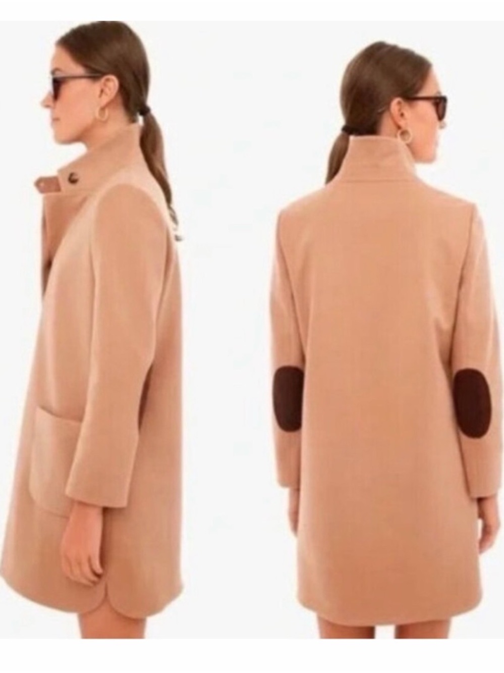 Tuckernuck Camel Wool-Blend Coat with Dark Brown Elbow Patches Emerson